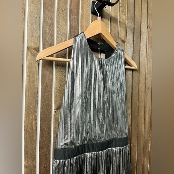 3/$30 _ GENTLE FAWN | LORETTA silver metallic pleated mini dress open back Small - Picture 4 of 8